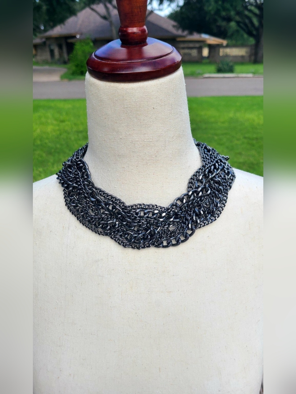 Multi-Strand Gunmetal Collar Chain Necklace